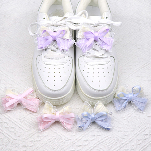 洛丽塔风布艺珠链手工蝴蝶结鞋带扣配饰diy鞋子上的装饰品可拆卸