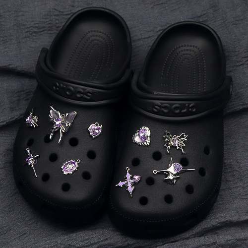crocs洞洞鞋配饰个性diy高级感水钻合金紫罗兰色系鞋花装饰扣配件