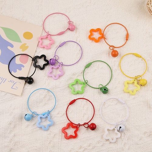 彩色透明亚克力五角星铃铛钥匙扣挂件diy可爱清新钢丝绳包包挂饰