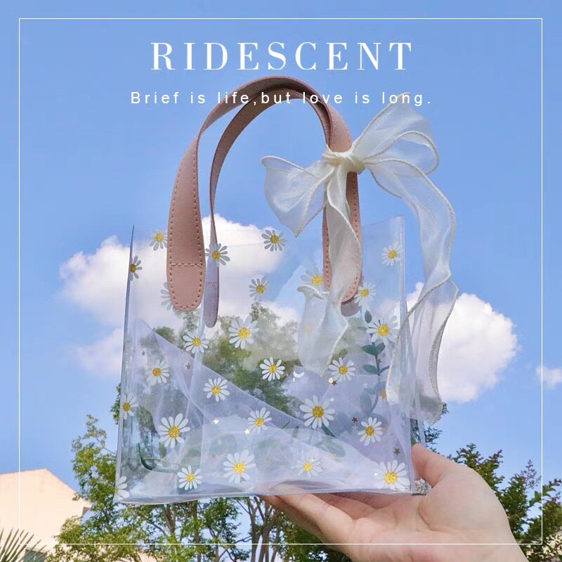 ins清新小雏菊礼物袋子伴手礼透明手提袋加厚皮质提手印花礼品袋