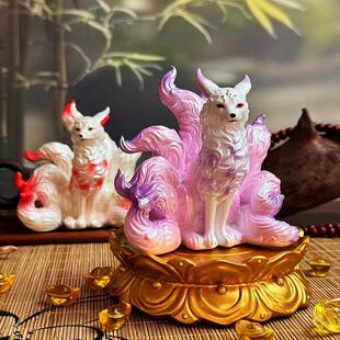九尾狐摆件灵狐堂口白狐狸汽车车载家居装饰品客厅玄关桌面小摆设