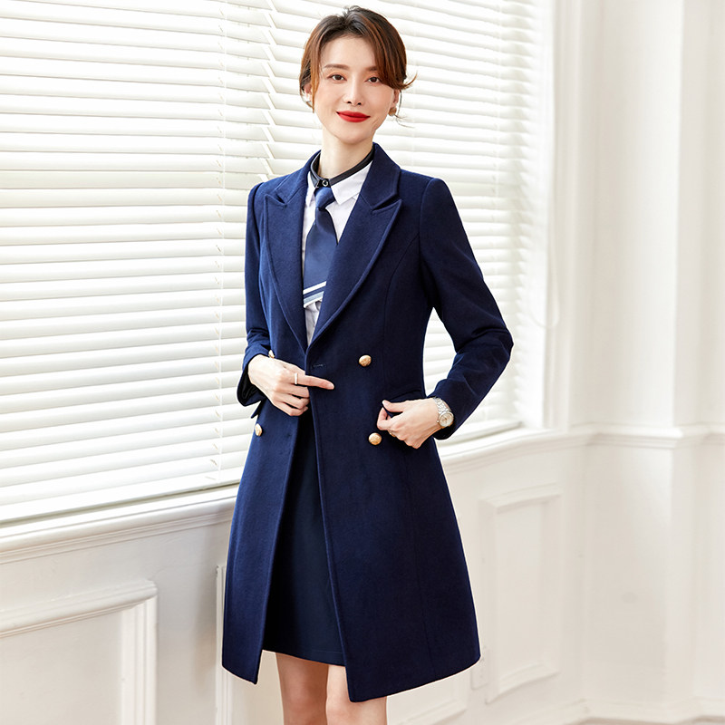 冬季新款职业装修身英伦通勤保暖加厚双羊毛呢大衣酒店前台制服