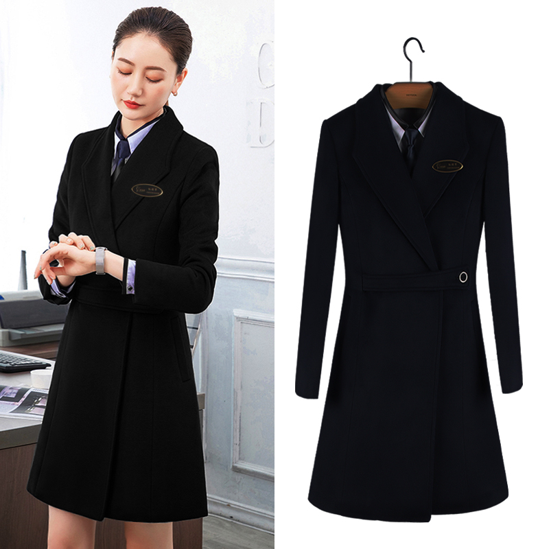 冬季新款职业女装修身保暖加厚高级感羊毛呢大衣酒店前台迎宾制服