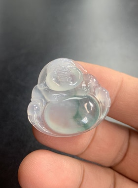 冰种飘花佛公弥罗佛大肚佛挂件天然翡翠A货现货