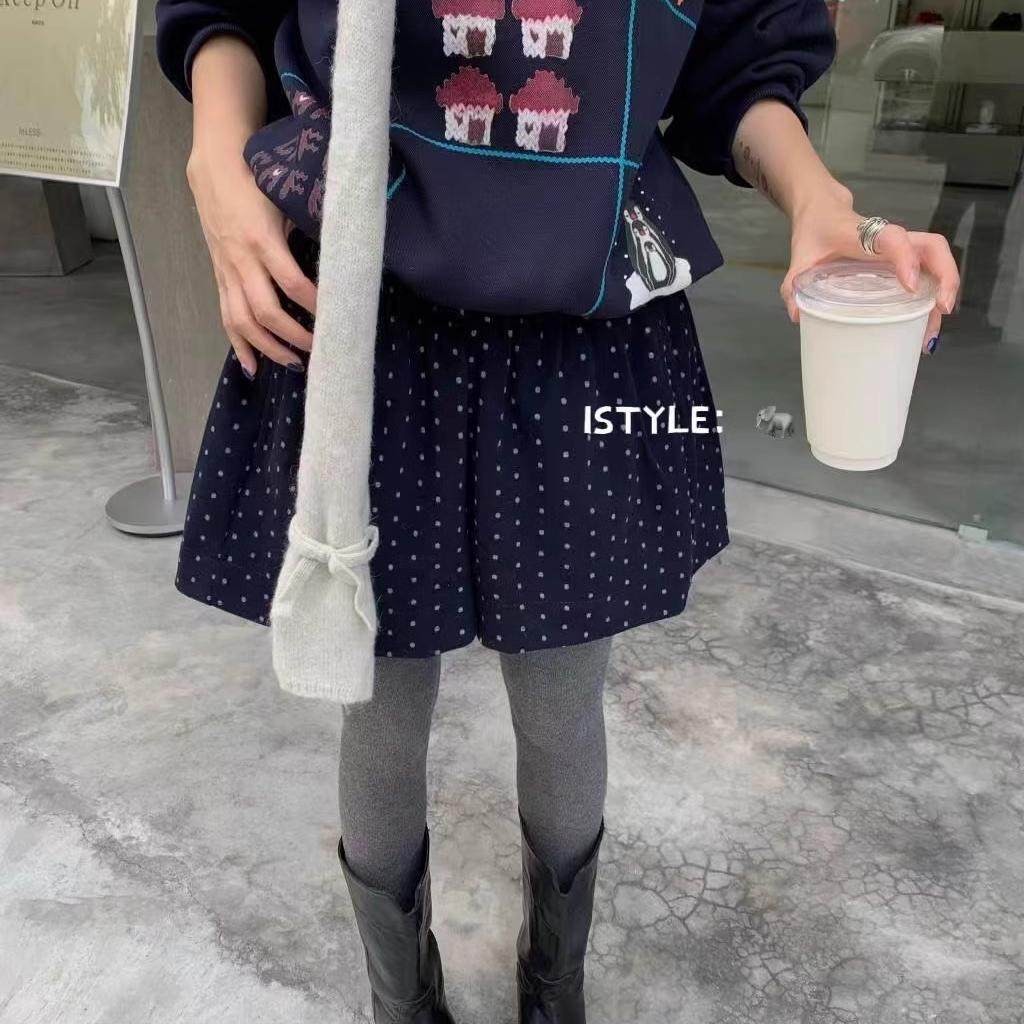 istyle秋冬新款波点毛呢短裤女宽松显瘦阔腿蓬蓬裤百搭小个子裤子