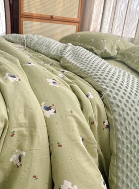 卡通波点小狗全棉双层纱150x200180x200儿童纯棉单件秋冬加绒被套