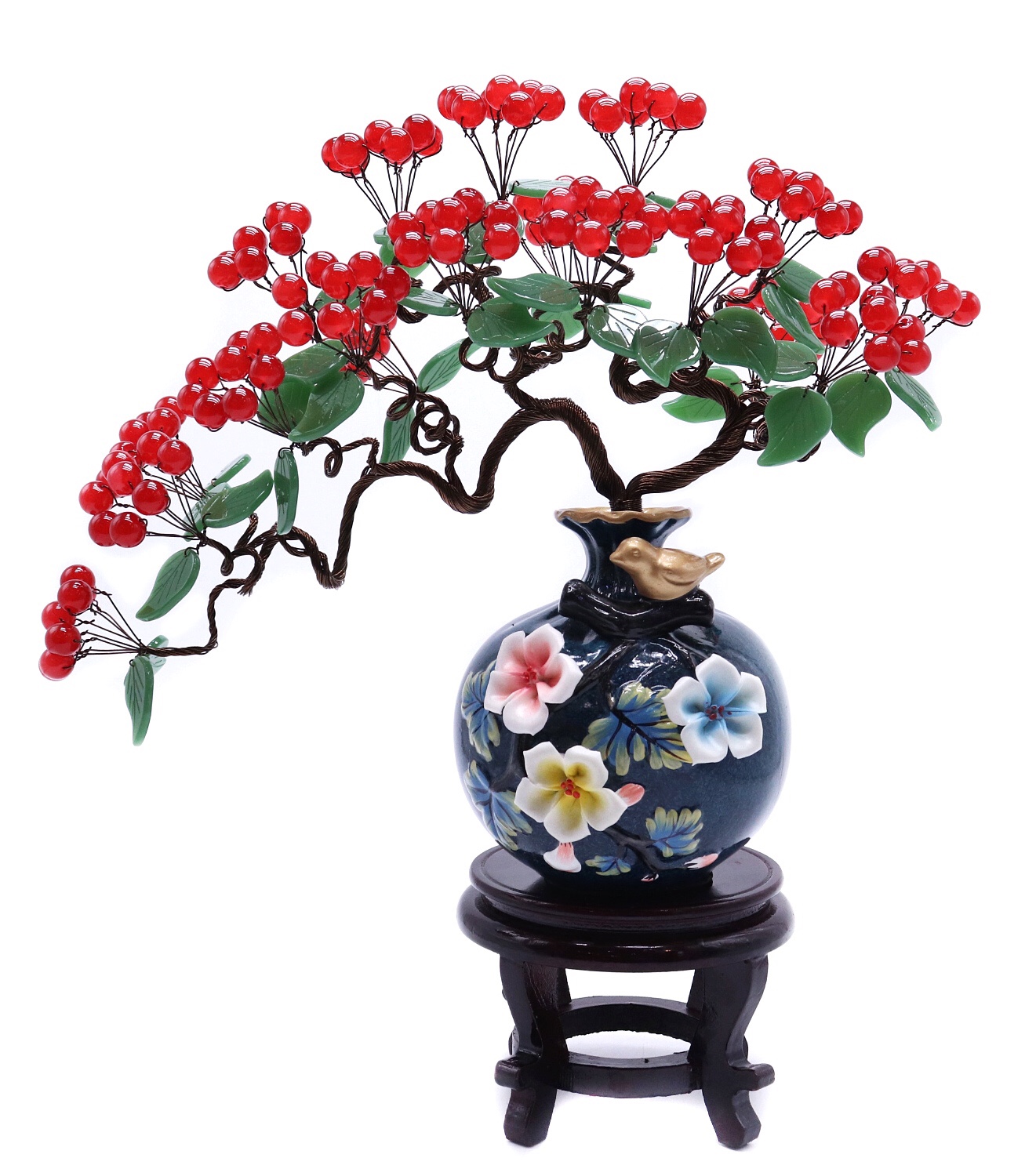 红玉果硕果累累迎客松摆件！ 鸟语花香！花开富贵！