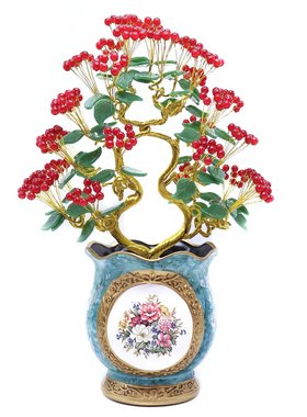 金枝玉叶天然水晶红玉果招财树摆件