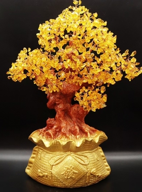 天然水晶黄水晶招财树，金灿灿黄金万两