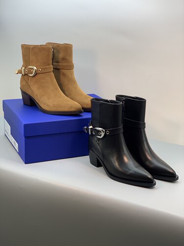 2025秋季新款头层牛皮女靴子粗跟短靴英伦风小个子机车靴切尔西靴