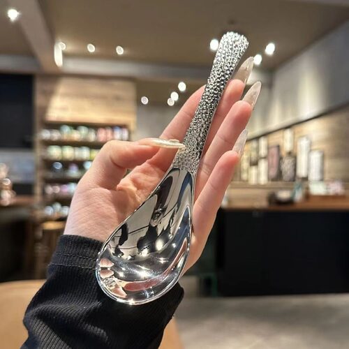 不锈钢勺子轻奢汤勺家用酒店调羹汤匙高颜值伯爵锤纹勺甜品勺餐具