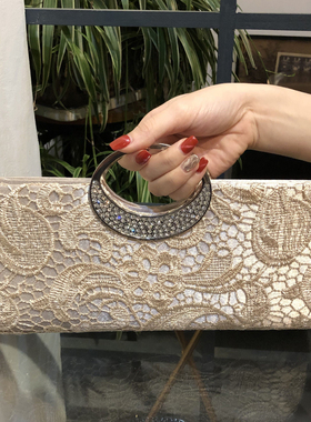 2019新款蕾丝纯色欧美宴会名媛钻石链条手提包lace banquet bag