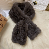 毛绒围巾女秋冬交叉围脖仿紫貂色兔毛韩版 百搭保暖软妹毛领围巾