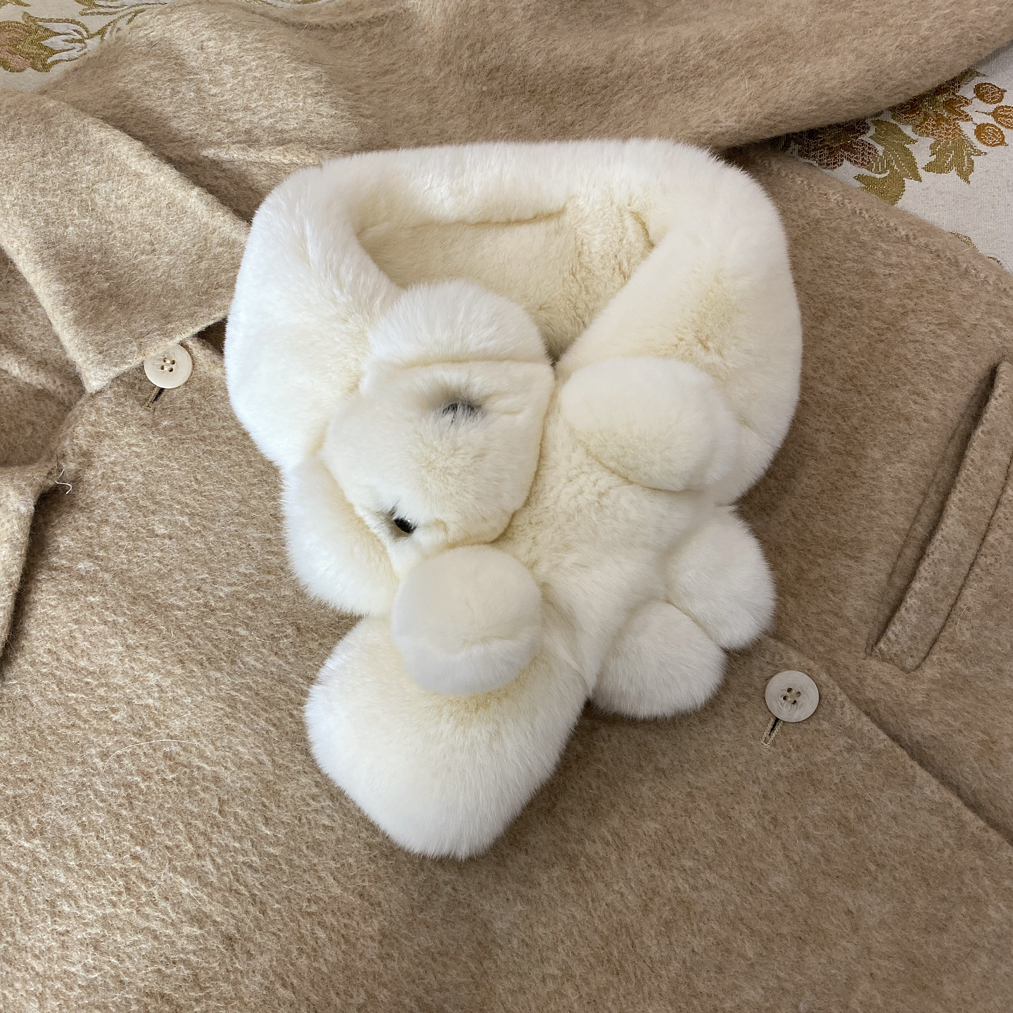 獭兔毛围巾小童男女冬季保暖百搭皮草毛领围脖可爱小熊毛围巾真毛