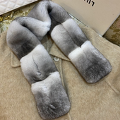 新款 龙猫纹青紫蓝色獭兔毛围巾女冬季 保暖围脖渐变色交叉气质围脖