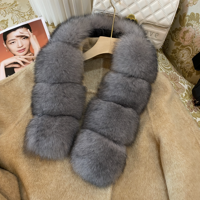 新款仿紫貂色狐狸毛围巾女冬季保暖百搭皮草毛领围脖磁铁款毛围巾