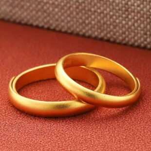 999足金古法戒指磨砂足金包银黄金戒指经典款活口情侣对戒