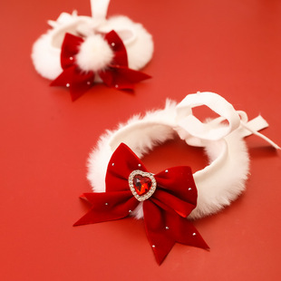 宠物新年毛毛绒项圈春节猫咪狗狗围巾红色装饰品无声秋冬保暖爱心