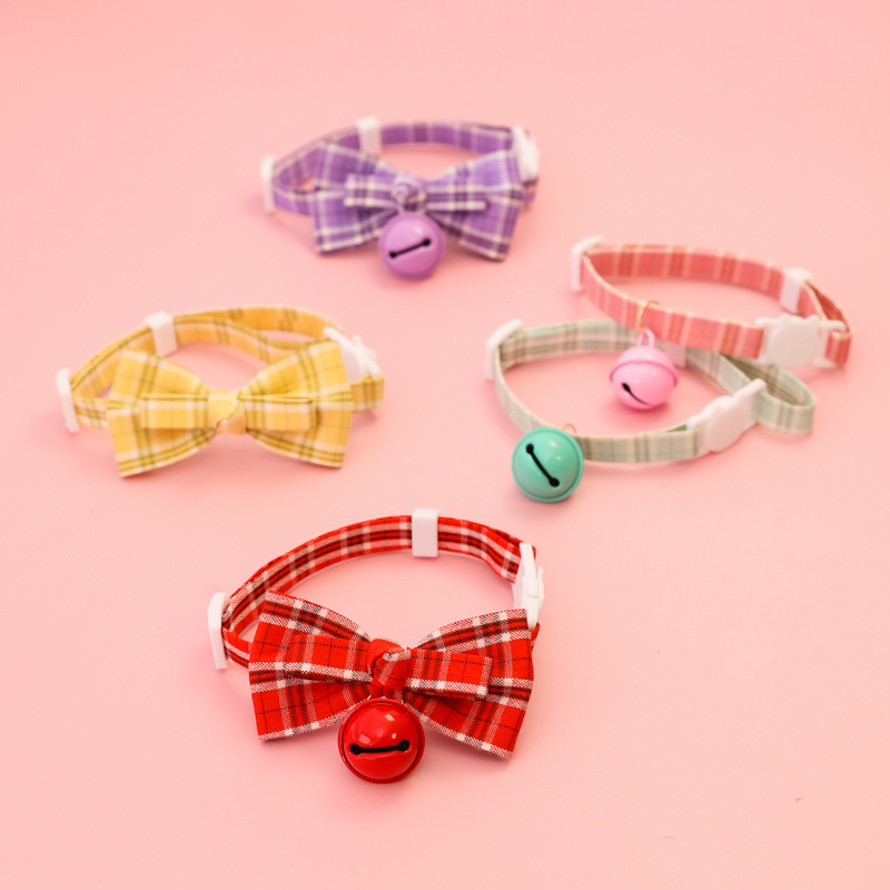 宠物项圈猫咪狗狗铃铛安全扣可调节格子领结蝴蝶结绅士婚礼装饰品