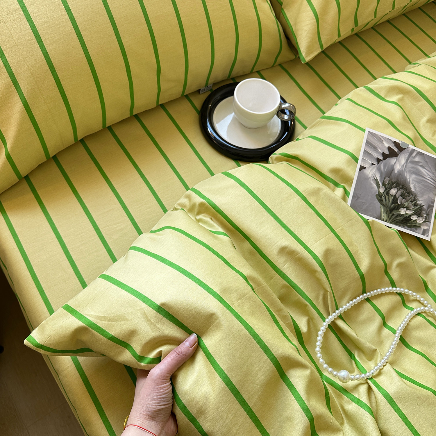 绿黄条纹简约全棉床单床笠单件纯棉被套学生宿舍可配三四件套定制,床上用品,床单,淘宝优惠券,粉丝福利购,淘宝优惠卷
