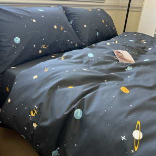 宇宙星球 纯棉床上1.8m四件套全棉被罩床单被套床笠款1.5m三4件套