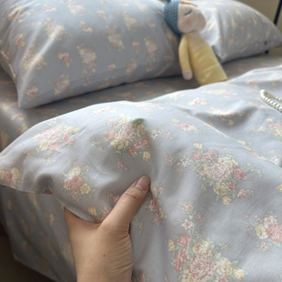 蓝风铃简约清新碎花大气纯棉床单被套单件全棉被罩床笠枕套可定做