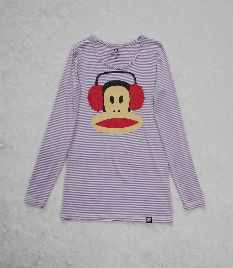 外贸美国大品牌春秋街头女紫罗兰莫代尔卡通印花圆领修身长袖t恤