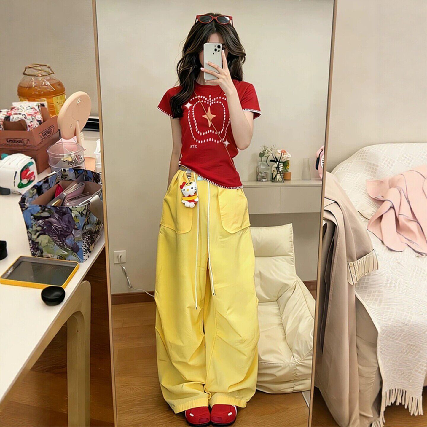 多巴胺运动套装女夏季学生宽松韩版减龄时尚短袖阔腿裤休闲两件套