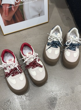 25773乐乐家春季新品女真皮厚底板鞋系带时尚休闲鞋韩版网红同款