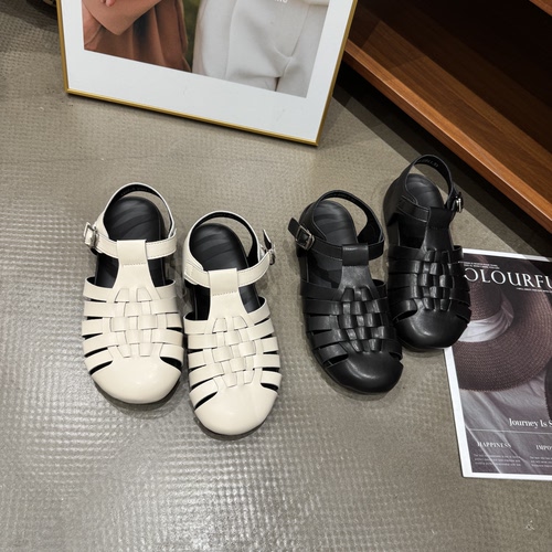 07-5夏季新品女真皮镂空包头编织罗马凉鞋韩版时尚猪笼休闲凉鞋潮
