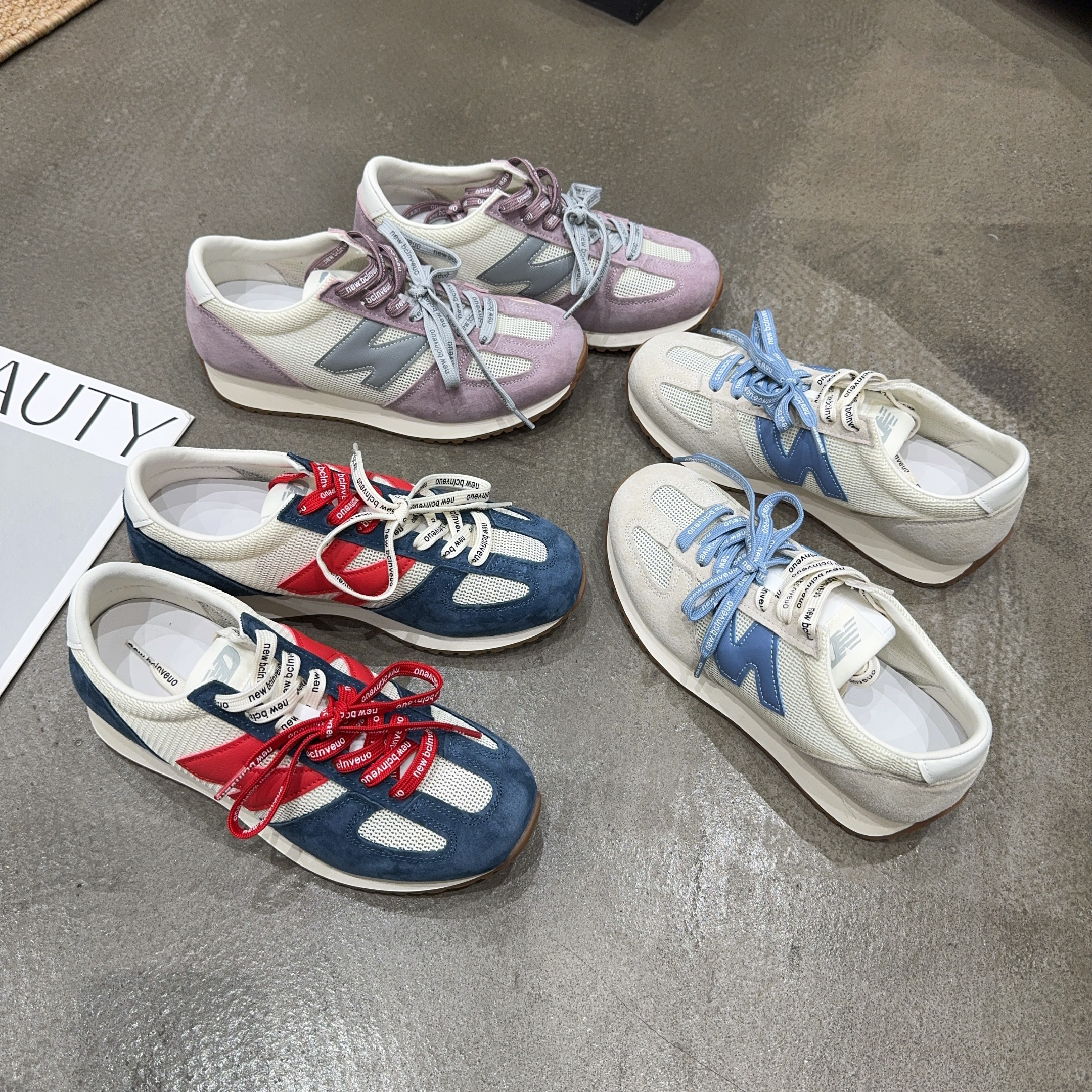 805-091 夏季新品女真皮拼接网面双鞋带德训阿甘休闲鞋舒适