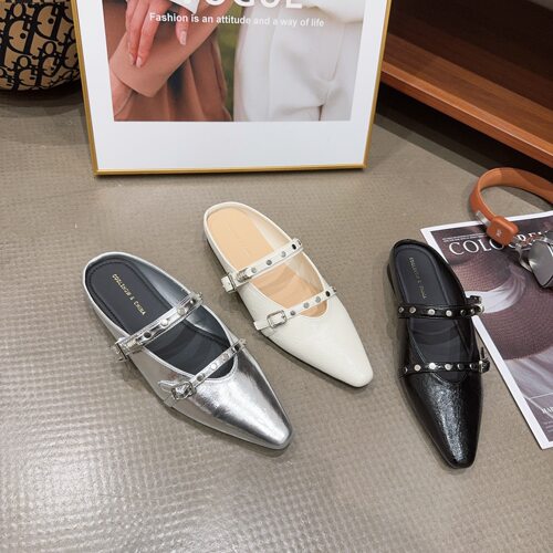 01-70春夏季新品女尖头低跟一字带包头拖鞋软底舒适百搭浅口单鞋