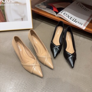 6239春季新品女尖头细跟高跟鞋浅口百搭上班通勤工作单鞋简约潮