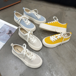 1752 软底透气简约舒适学院风潮鞋 夏季 女系带圆头帆布鞋 新品 6900