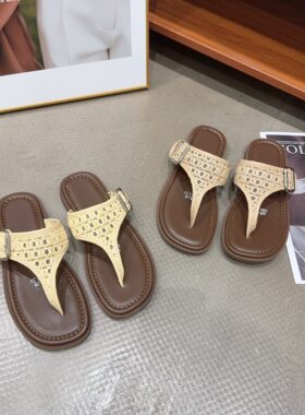 605-23夏季新品女平底编织夹脚人字拖简约舒适休闲沙滩拖鞋韩版潮