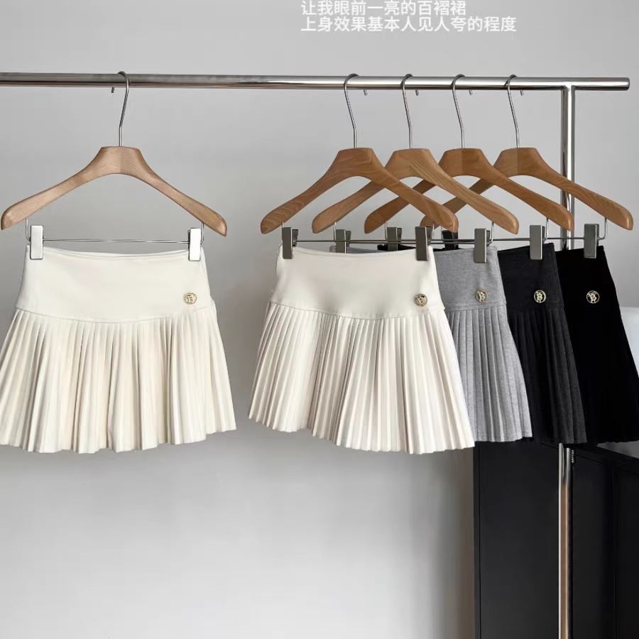 毛呢百褶半身裙女2025新款秋冬高腰显瘦百搭a字裙白色短裙风琴裙
