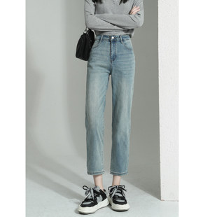 直筒牛仔裤女2025新款爆款春夏高腰宽松显瘦浅色九分窄版烟管裤子