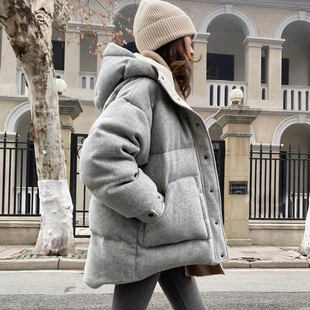 25新款秋冬软绒绒精纺绵羊毛90白鹅绒加厚女外套廓形中长款羽绒服