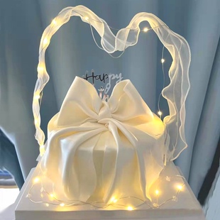 网红唯美发光飘带百变仙女白色丝带生日蛋糕插件带灯女神蛋糕装饰