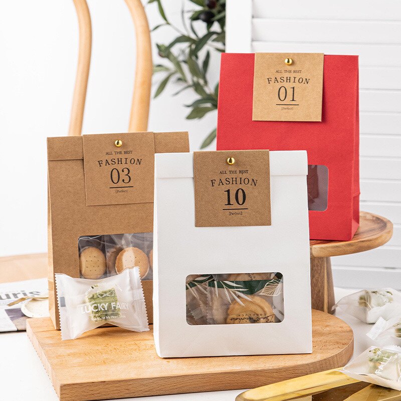 新年礼盒饼干包装袋雪花酥牛轧糖曲奇纽扣饼干开窗袋子牛皮纸袋