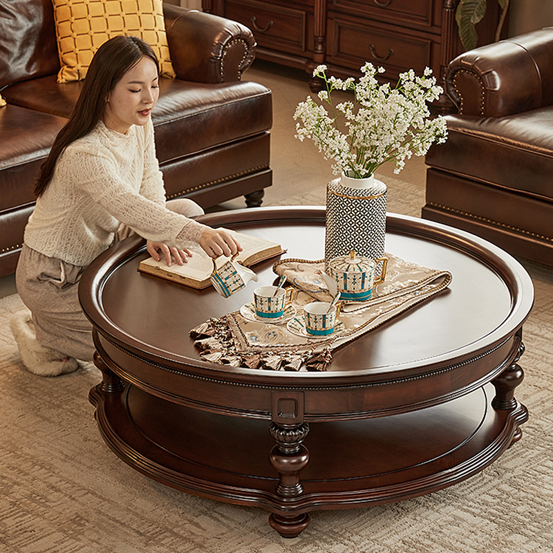 惠家名匠美式金丝柚木圆茶几