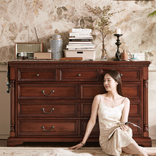 美式新古典金丝柚木全实木九斗柜卧室客厅家具长斗柜大户型矮斗柜