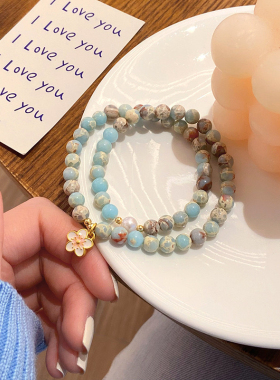 轻奢手作简约设计感双圈寿山石手链女士甜美清新桃花手链狐狸面具