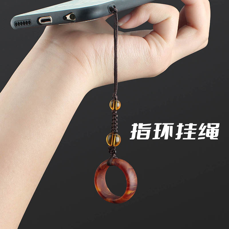 中国风手机指环挂绳仿蜜蜡手机防滑手机链男女指环扣个性创意复古