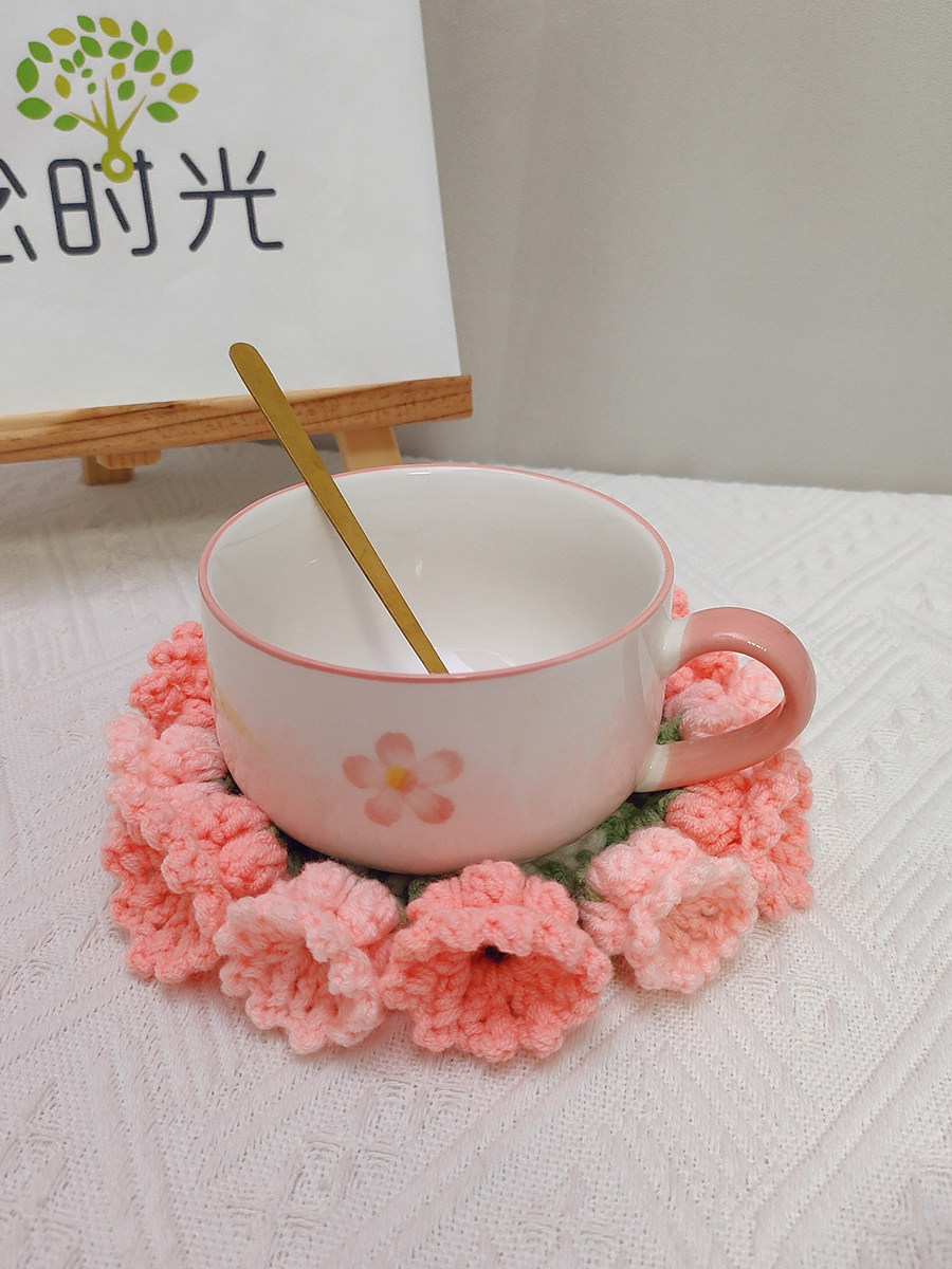 DIY HAND-WOVEN LILY OF THE VALLEY FLOWER WATER COASTER HEAT INSULATION PAD WIND CHIME SMALL FLOWER WOOL CROCHET MATERIAL BAG GIRLFRIEND GIFT