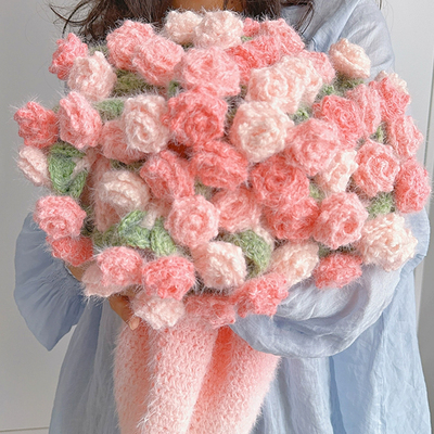 梦幻渐变尖角玫瑰花毯diy手工编织毛线花束毯子材料包送闺蜜礼物