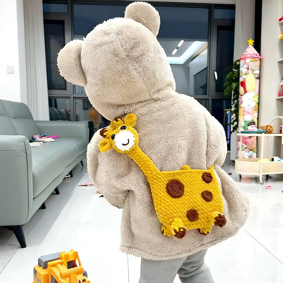 长颈鹿毛线手工编织儿童斜挎包图片