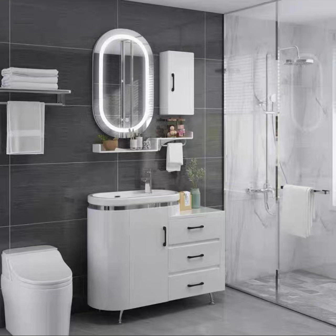 现代简约智能镜柜洗手盆洗脸池洗漱台小户型浴室柜组合防水落地式