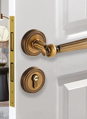 室内木门锁法式黄古铜门锁房间复古门把手欧式磁吸静音分体房门锁