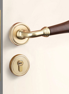 卧室门锁室内现代风美式静音门锁家用北欧分体门锁黄古铜磁吸门锁